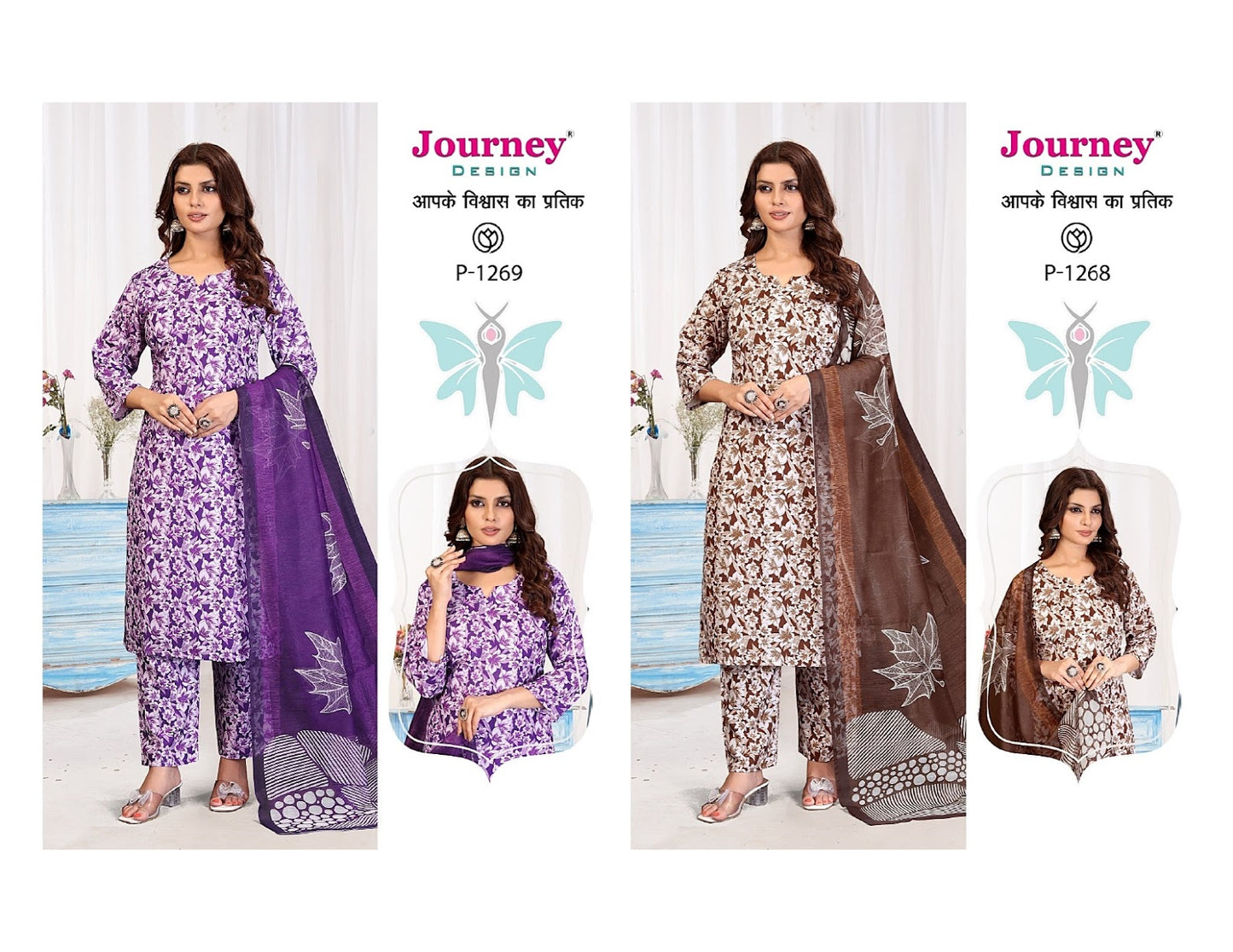 P 1268-1269 Journey Design Poly Reyon Readymade Pant Style Suits Supplier Ahmedabad