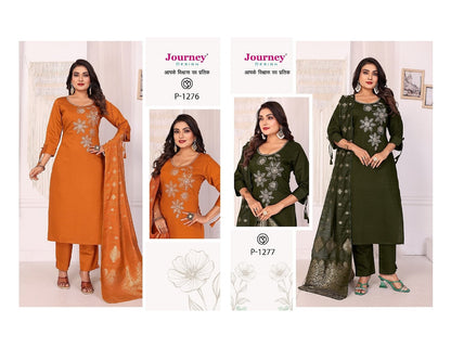 P 1276-1277 Journey Design Silk Readymade Pant Style Suits Exporter India