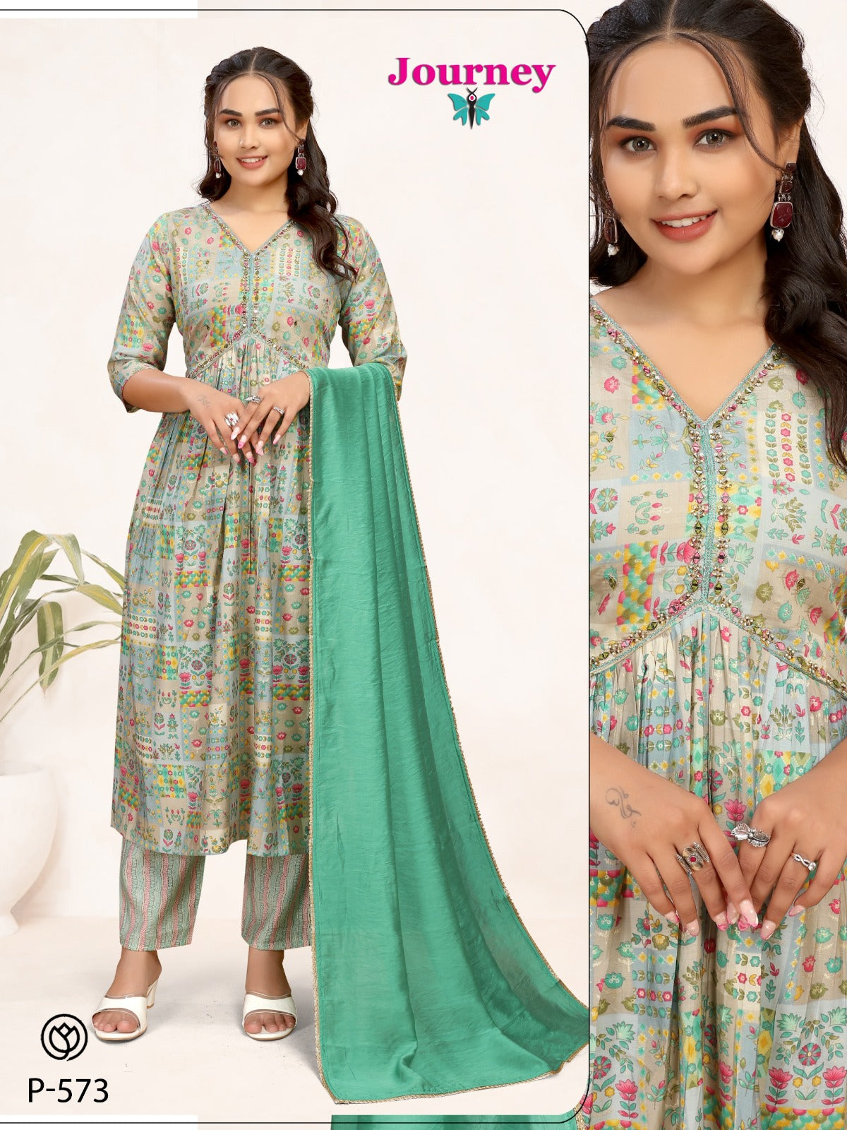 P 572-573 Journey Design Modal Chanderi Readymade Pant Style Suits