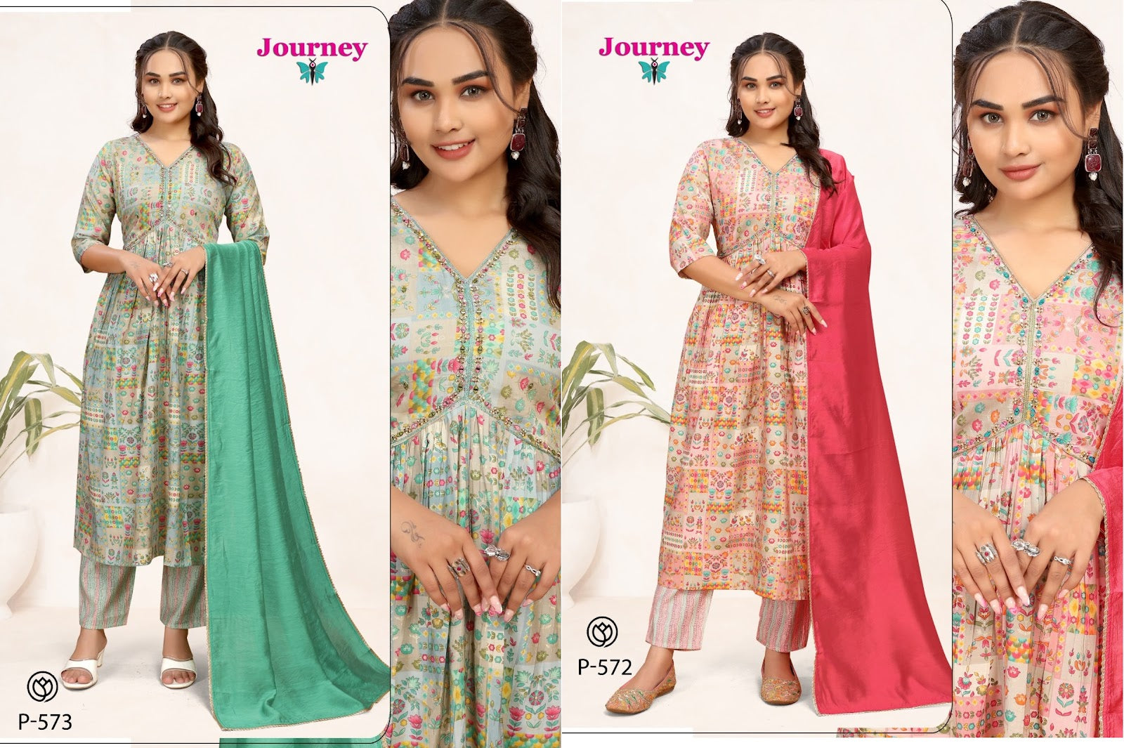 P 572-573 Journey Design Modal Chanderi Readymade Pant Style Suits