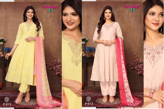 P 612-613 Journey Design Jaam Readymade Pant Style Suits Wholesaler