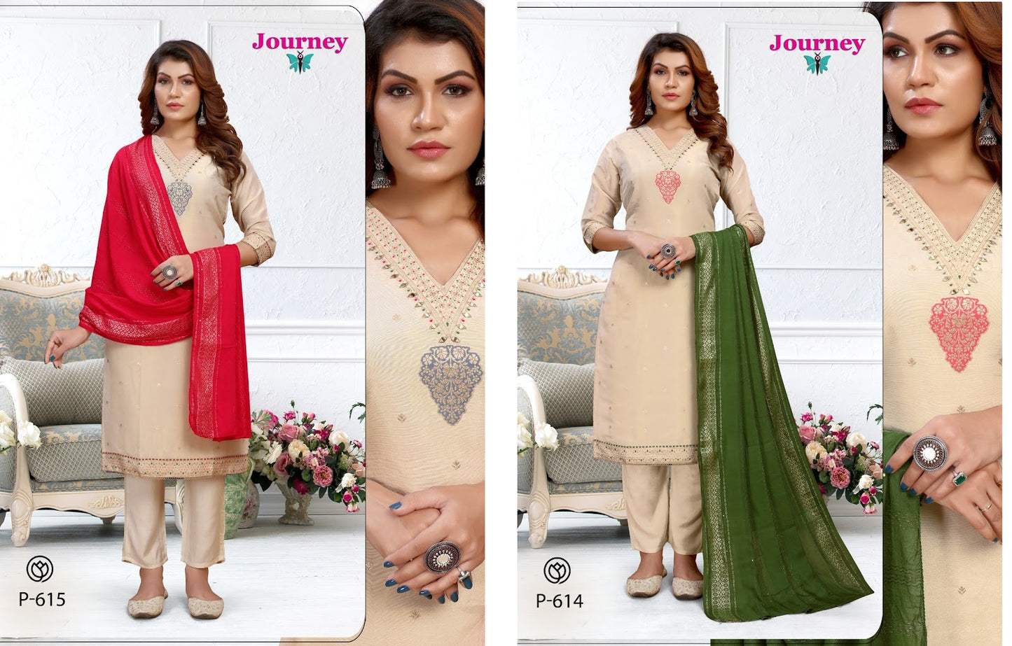 P 614-615 Journey Design Jacquard Readymade Pant Style Suits