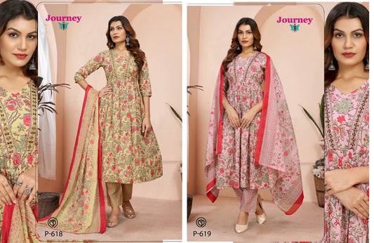 P 618-619 Journey Design Cambric Readymade Pant Style Suits Manufacturer Gujarat