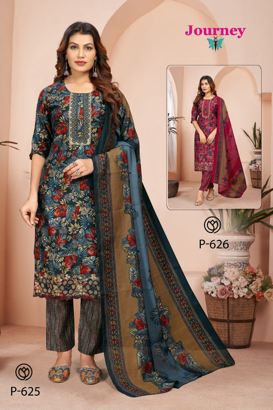 P 625-626 Journey Design Modal Chanderi Readymade Pant Style Suits Wholesale Rate