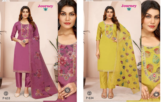 P 633-634 Journey Design Chanderi Viscose Readymade Pant Style Suits Wholesale Price