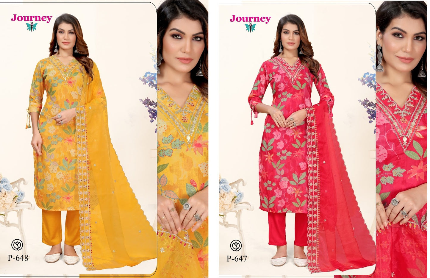 P 647-648 Journey Design Organza Readymade Pant Style Suits Supplier Ahmedabad