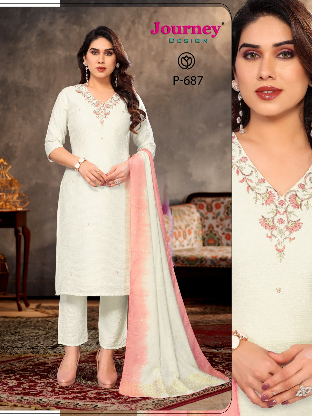 P 687 Journey Design Jola Cotton Readymade Pant Style Suits Manufacturer Ahmedabad