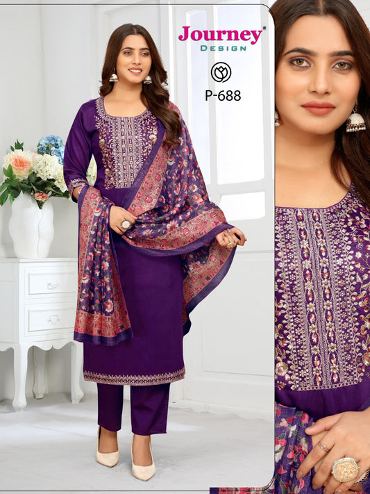 P 688 Journey Design Modal Chanderi Readymade Pant Style Suits Exporter India