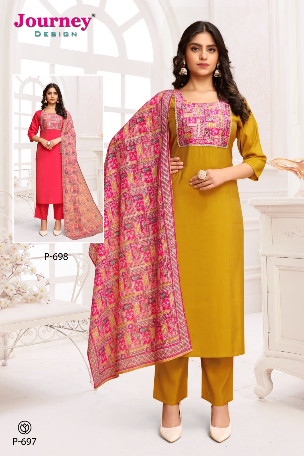 P 697-698 Journey Design Simmer Readymade Pant Style Suits Exporter