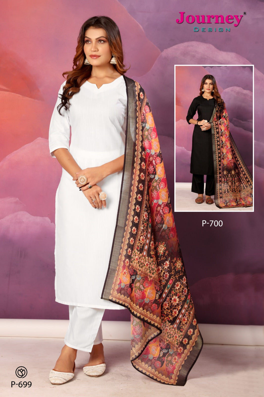 P 699-700 Journey Design Slub Readymade Pant Style Suits Exporter