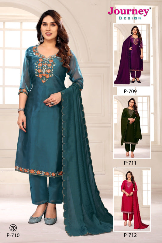 P 709-712 Journey Design Jimmy Satin Readymade Pant Style Suits Exporter India