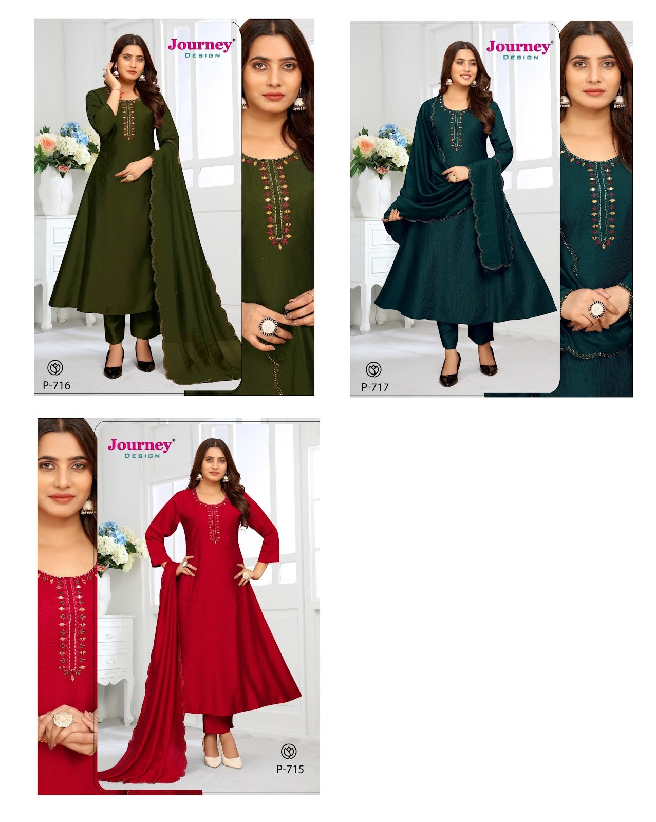 P 715-717 Journey Design Vatican Silk Readymade Anarkali Suits Exporter Gujarat