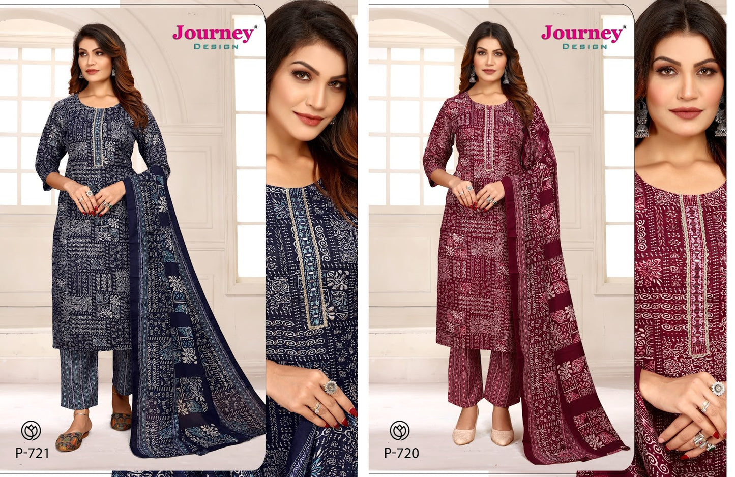 P 720-721 Journey Design Capsule Print Readymade Pant Style Suits Supplier Ahmedabad
