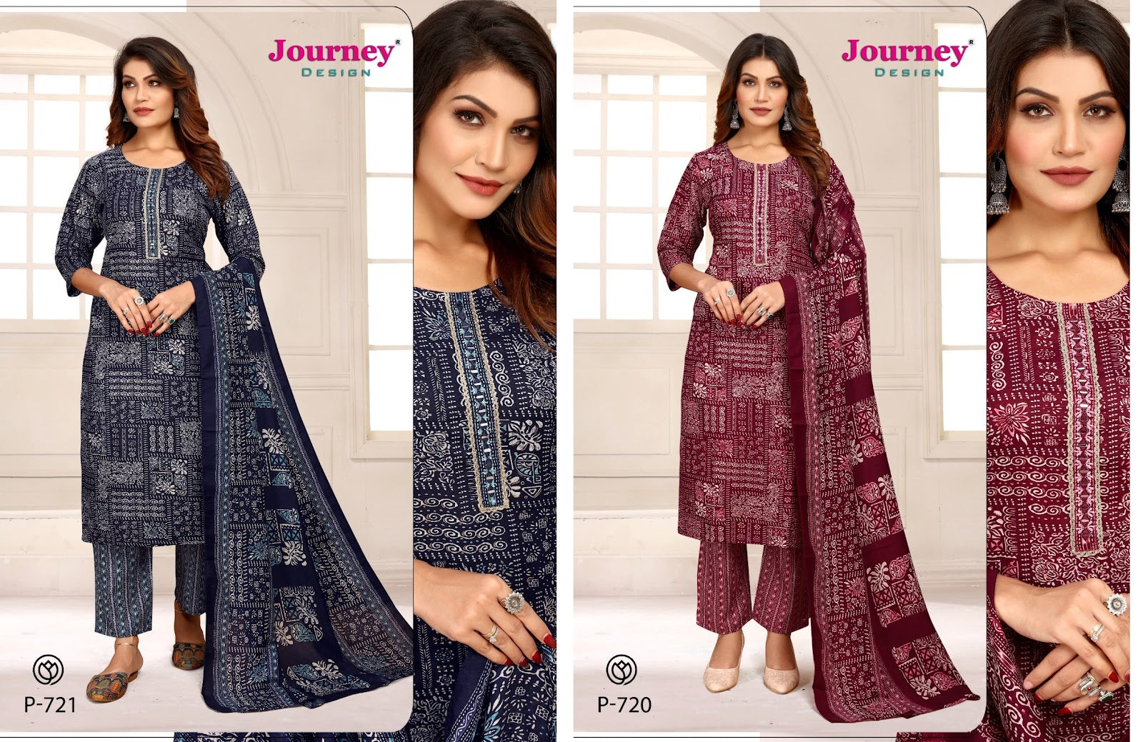 P 720-721 Journey Design Capsule Print Readymade Pant Style Suits Supplier Ahmedabad
