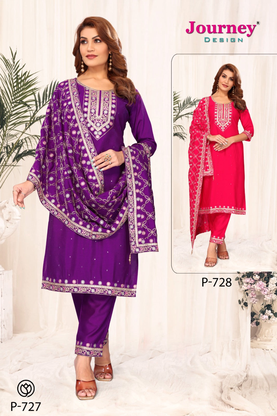P 727-728 Journey Design Vichitra Readymade Pant Style Suits Exporter