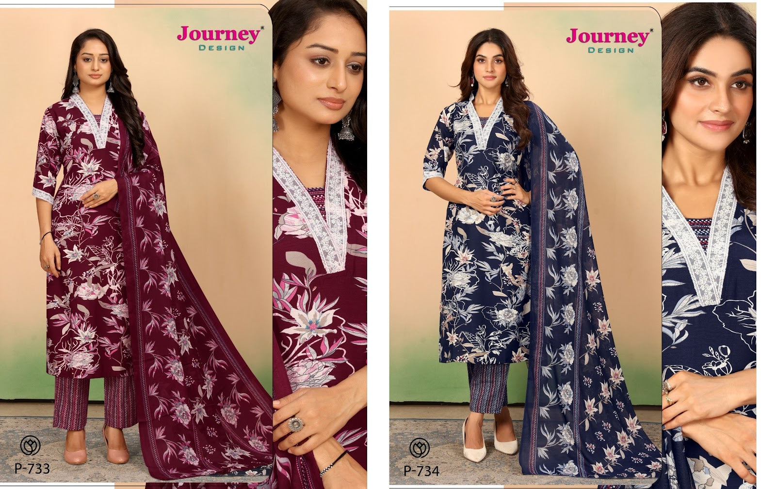 P 733-734 Journey Design Tesla Readymade Pant Style Suits Supplier Gujarat
