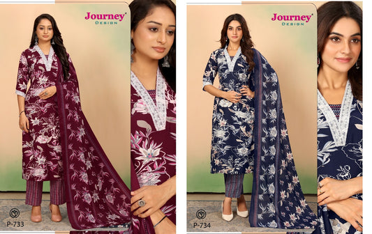 P 733-734 Journey Design Tesla Readymade Pant Style Suits Supplier Gujarat