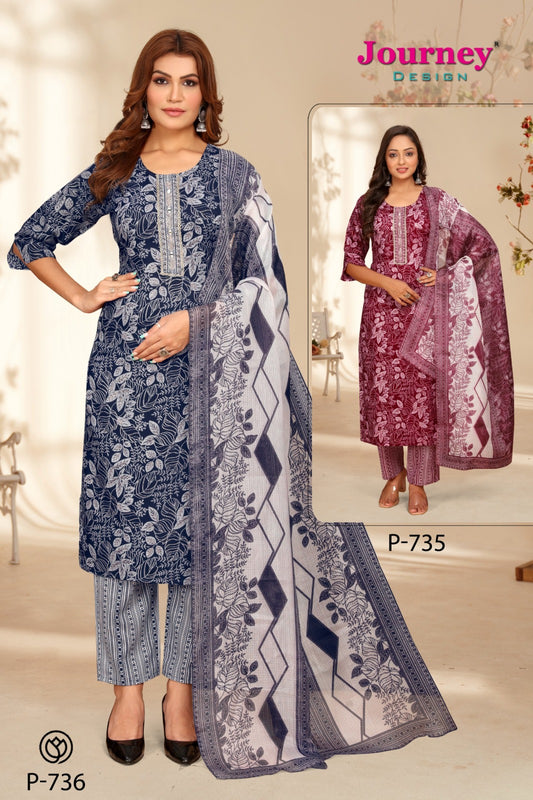 P 735-736 Journey Design Tora Readymade Pant Style Suits Manufacturer India