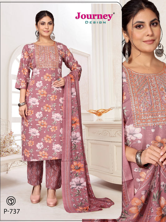 P 737-738 Journey Design Tesla Silk Readymade Pant Style Suits Supplier