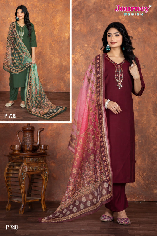 P 739-740 Journey Design Readymade Pant Style Suits Wholesaler Gujarat