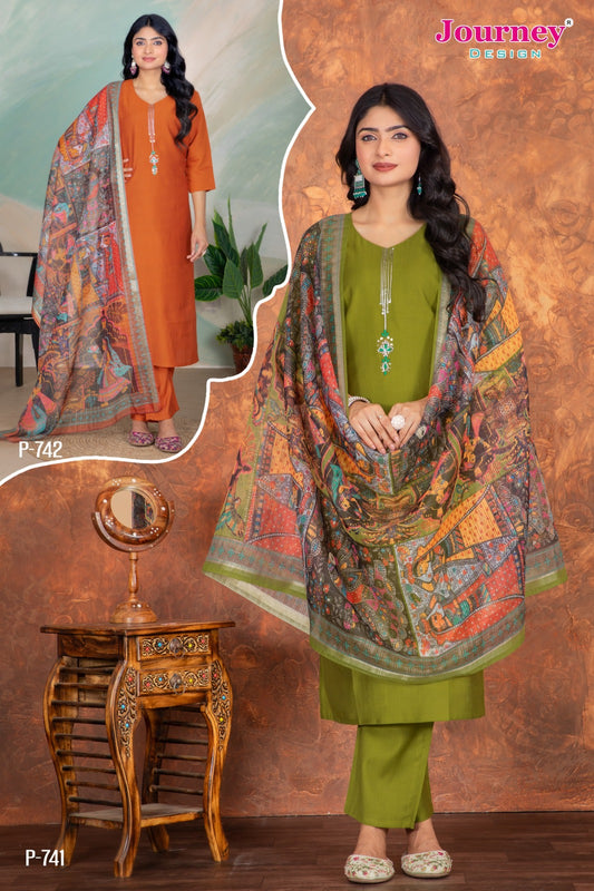 P 741-742 Journey Design Readymade Pant Style Suits Exporter Gujarat