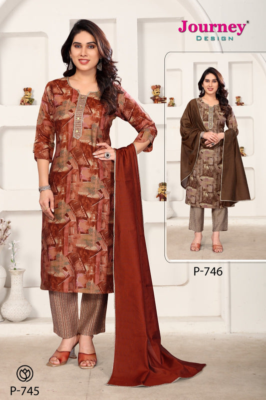 P 745-746 Journey Design Modal Chanderi Readymade Pant Style Suits Exporter