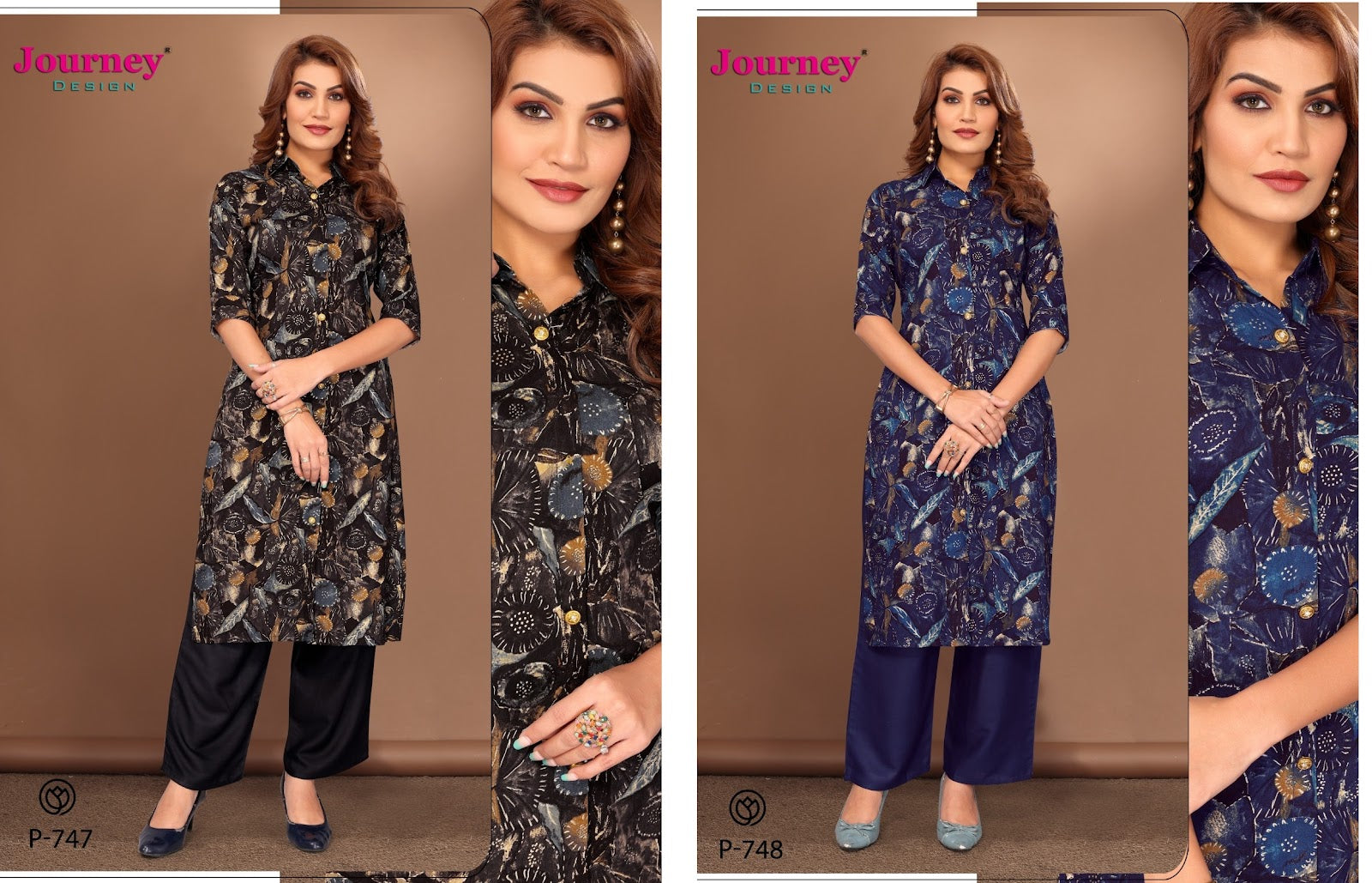 P 747-748 Journey Design Reyon Kurti Plazzo Set Wholesale Price