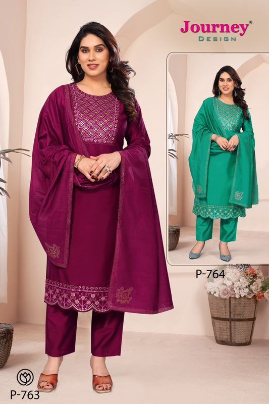 P 763-764 Journey Design Modal Viscose Readymade Pant Style Suits Exporter Ahmedabad