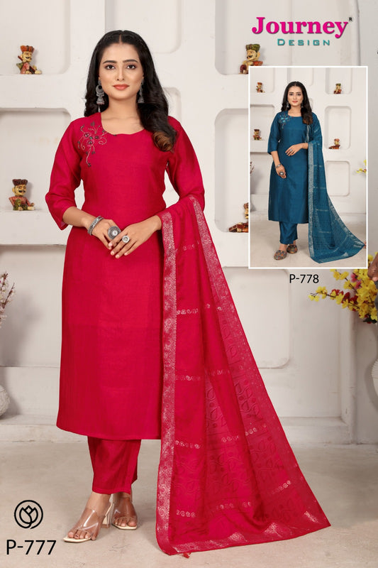 P 777-778 Journey Design Vichitra Readymade Pant Style Suits Manufacturer