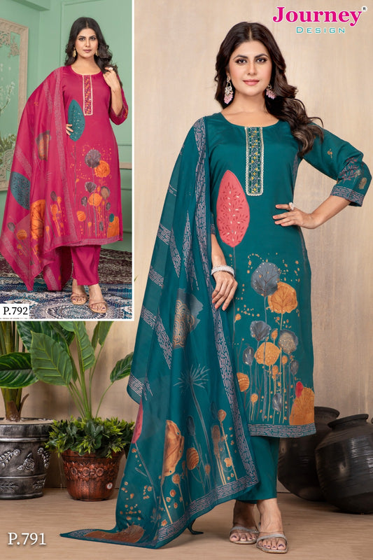 P 791-792 Journey Design Modal Readymade Pant Style Suits Wholesaler Gujarat