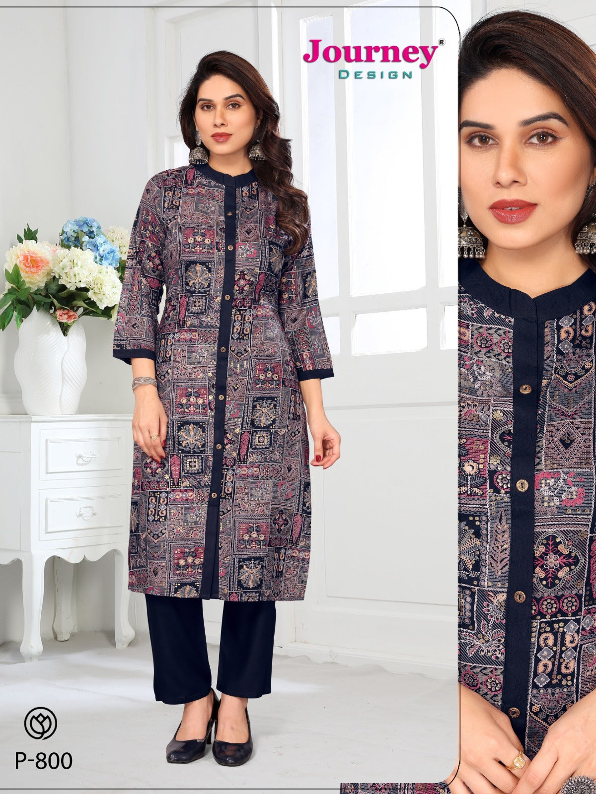 P 800-801 Journey Design Rayon Foil Readymade Pant Style Suits Supplier