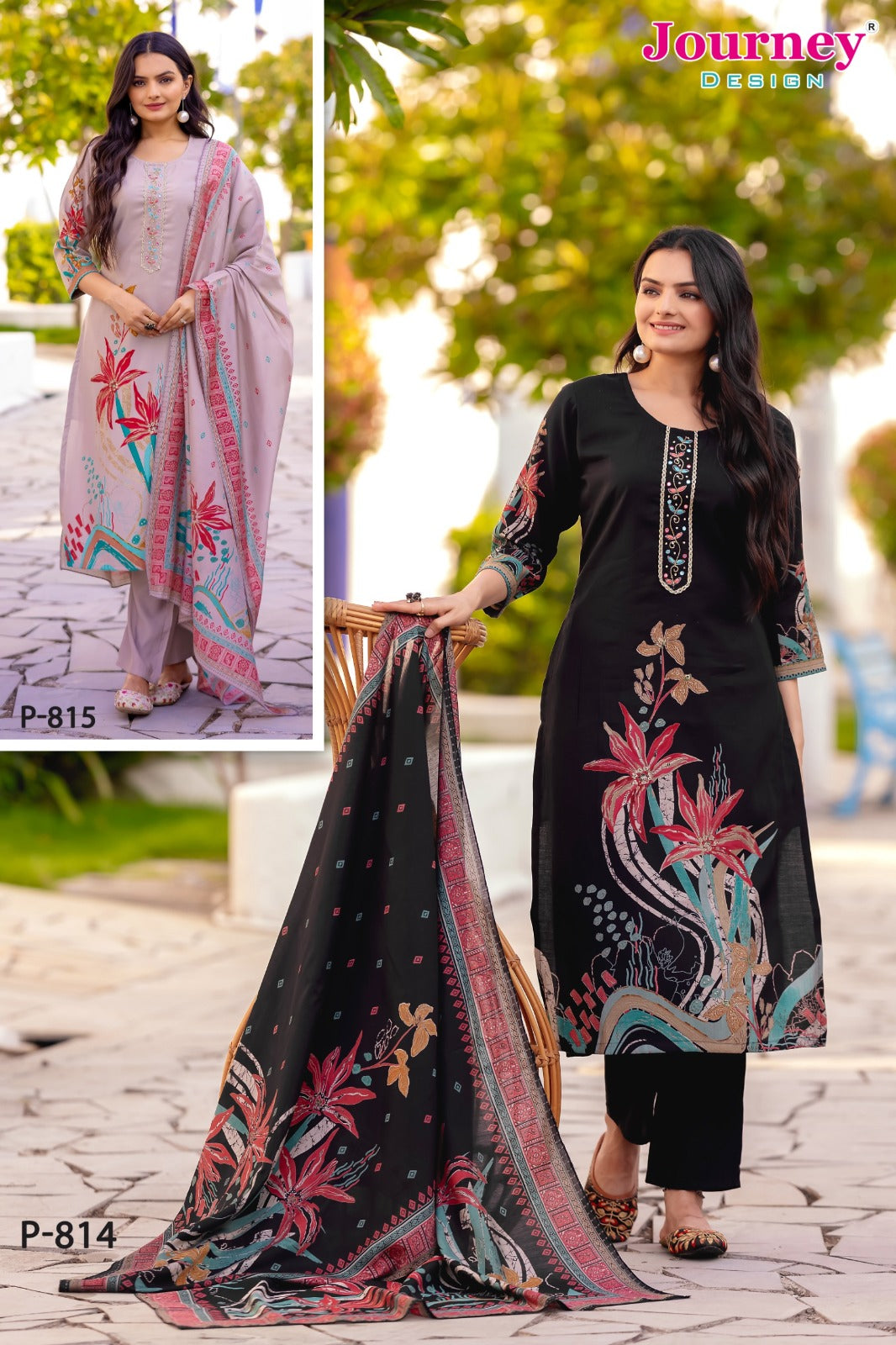 P 814-815 Journey Design Modal Chanderi Readymade Pant Style Suits Wholesaler India