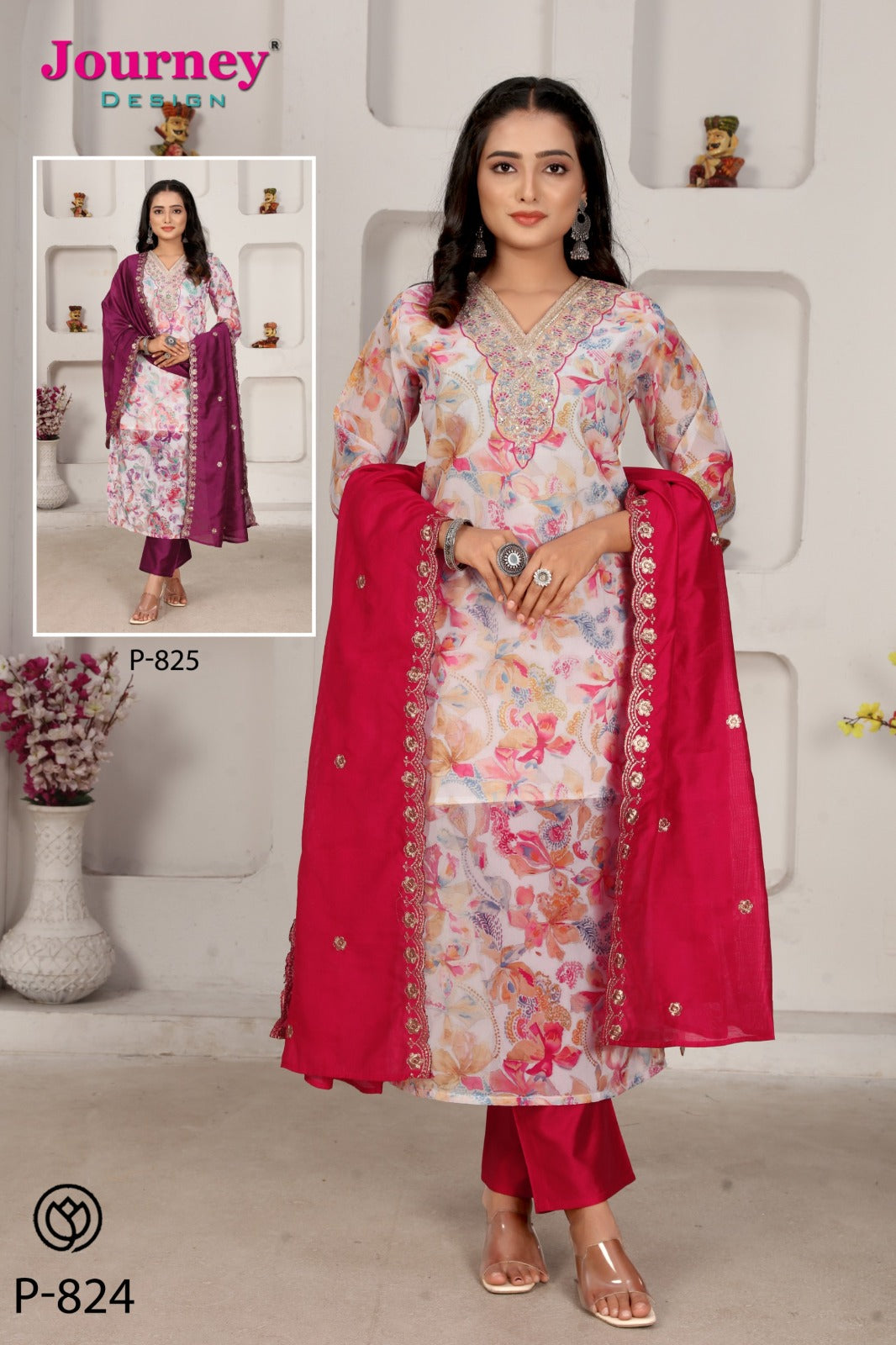 P 824-825 Journey Design Viscose Readymade Pant Style Suits Supplier India