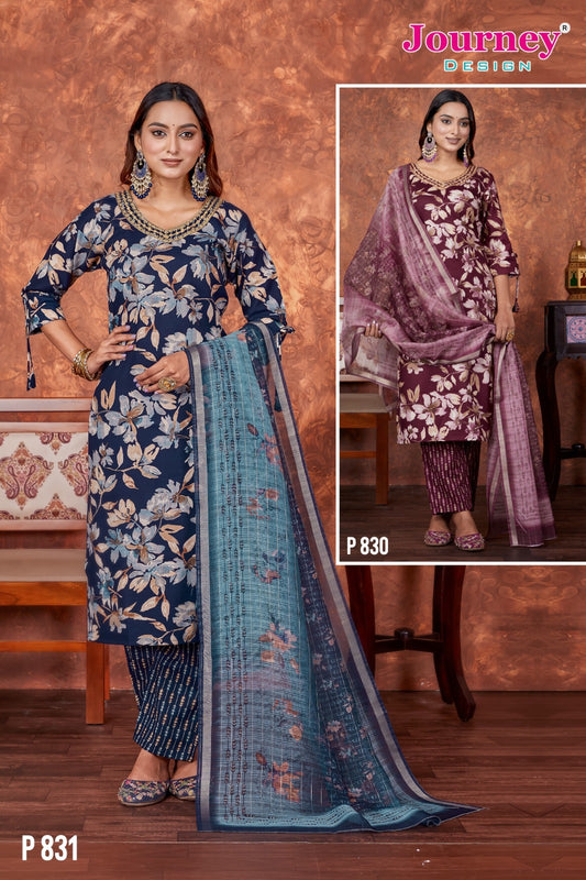 P 830-831 Journey Design Tora Readymade Pant Style Suits Exporter