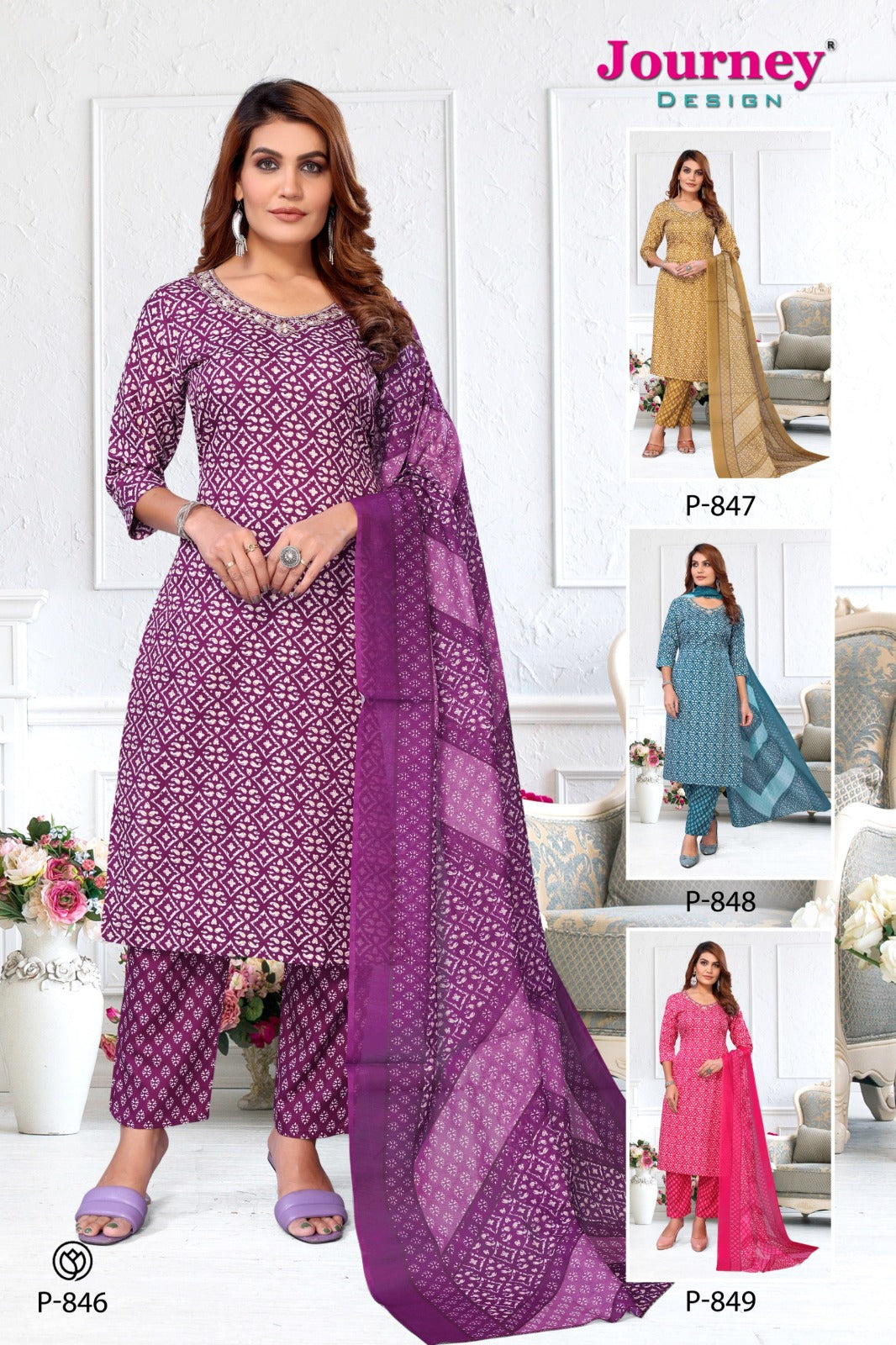 P 846-849 Journey Design Foil Readymade Pant Style Suits Manufacturer Gujarat