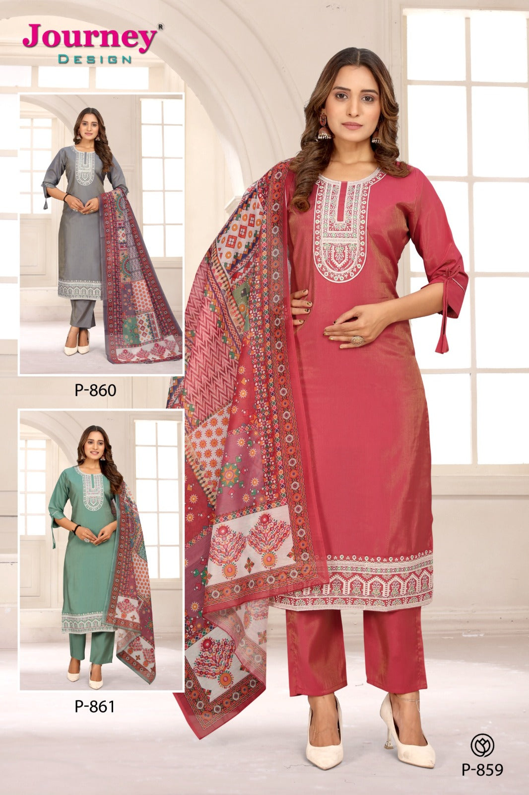 P 859-861 Journey Design Roman Readymade Pant Style Suits Wholesale Rate