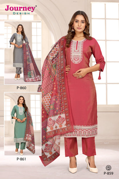 P 859-861 Journey Design Roman Readymade Pant Style Suits Wholesale Rate