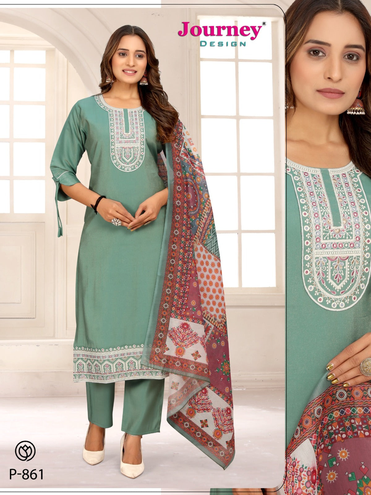 P 859-861 Journey Design Roman Readymade Pant Style Suits Wholesale Rate