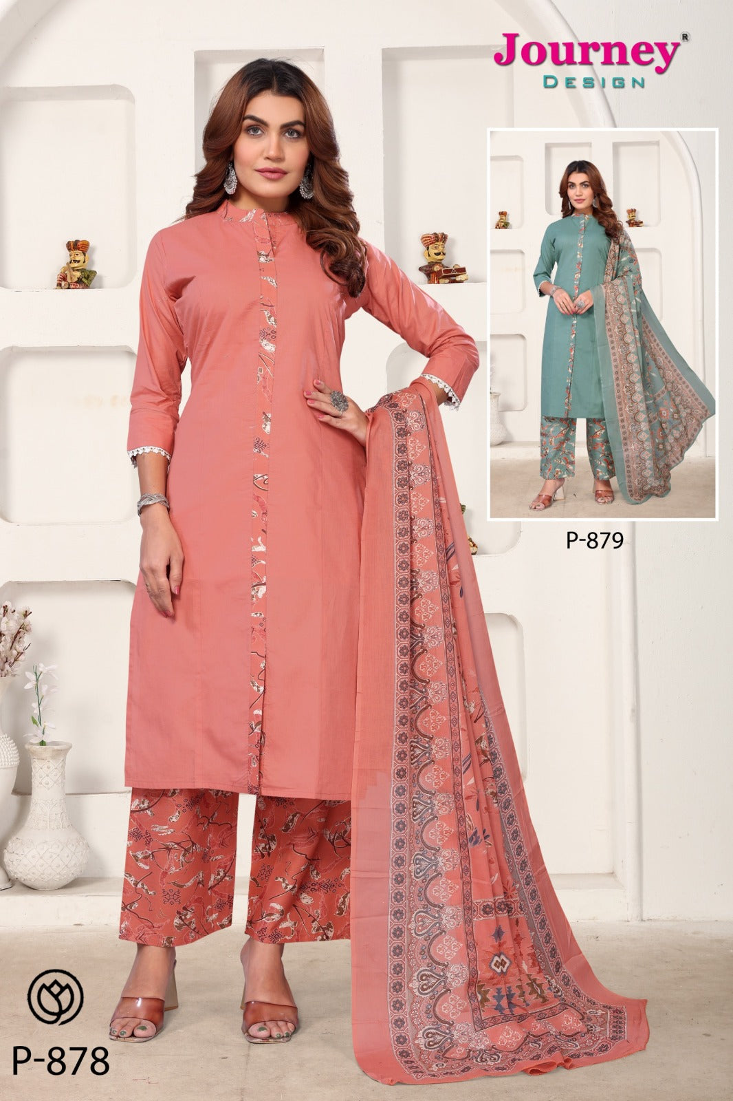 P 878-879 Journey Design Cambric Readymade Pant Style Suits Exporter Ahmedabad