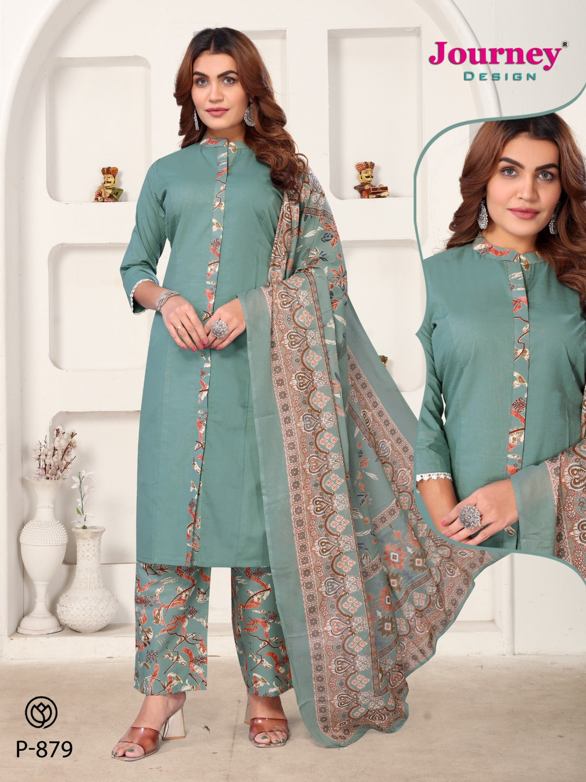 P 878-879 Journey Design Cambric Readymade Pant Style Suits Exporter Ahmedabad