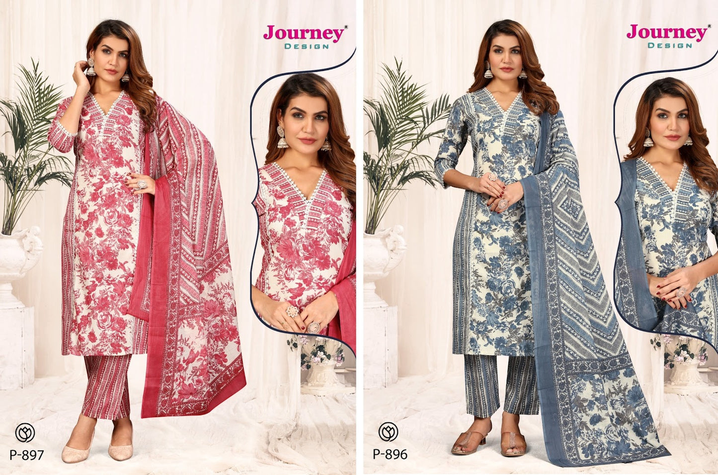 P 896-897 Journey Design Cambric Readymade Pant Style Suits Wholesaler Ahmedabad