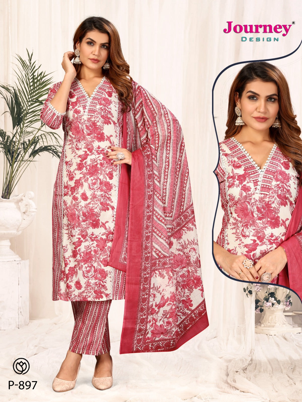 P 896-897 Journey Design Cambric Readymade Pant Style Suits Wholesaler Ahmedabad