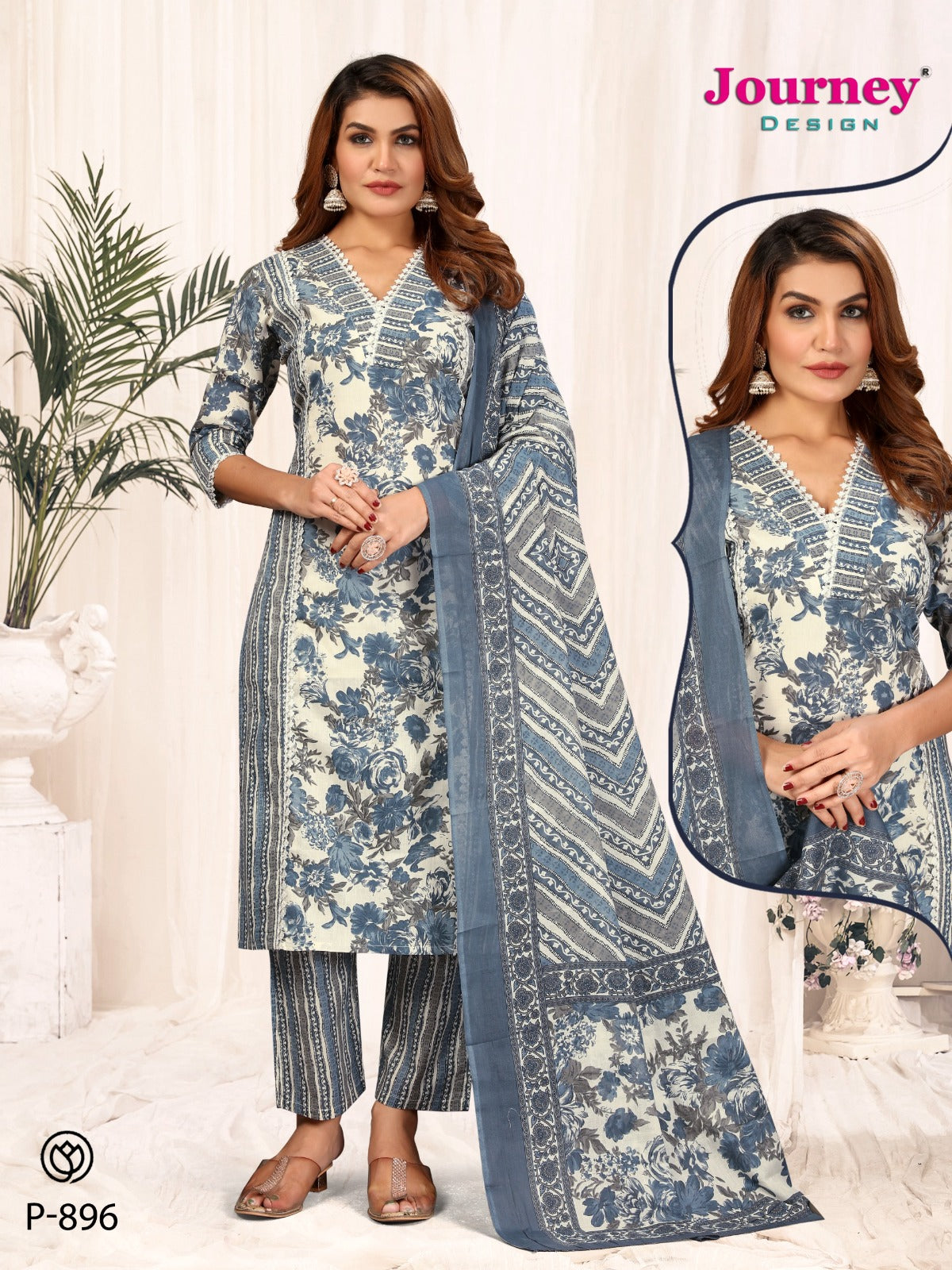 P 896-897 Journey Design Cambric Readymade Pant Style Suits Wholesaler Ahmedabad