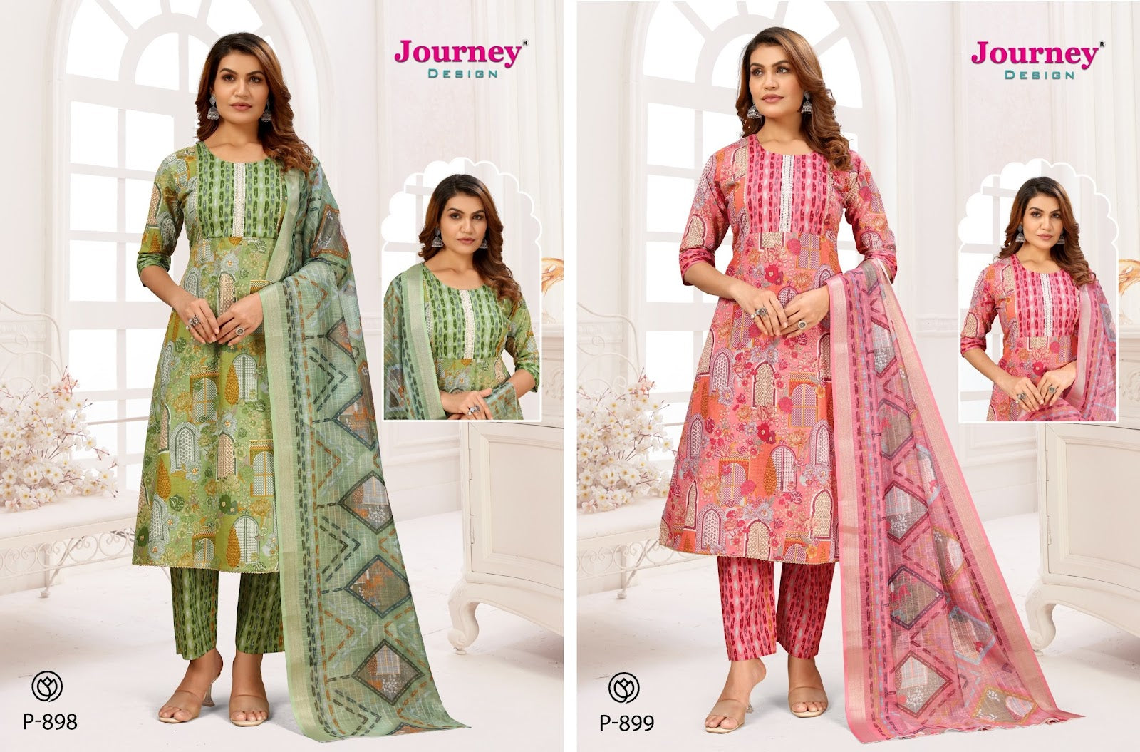 P 898-899 Journey Design Cambric Readymade Pant Style Suits Wholesale Price