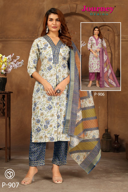 P 906-907 Journey Design Cambric Readymade Pant Style Suits Supplier