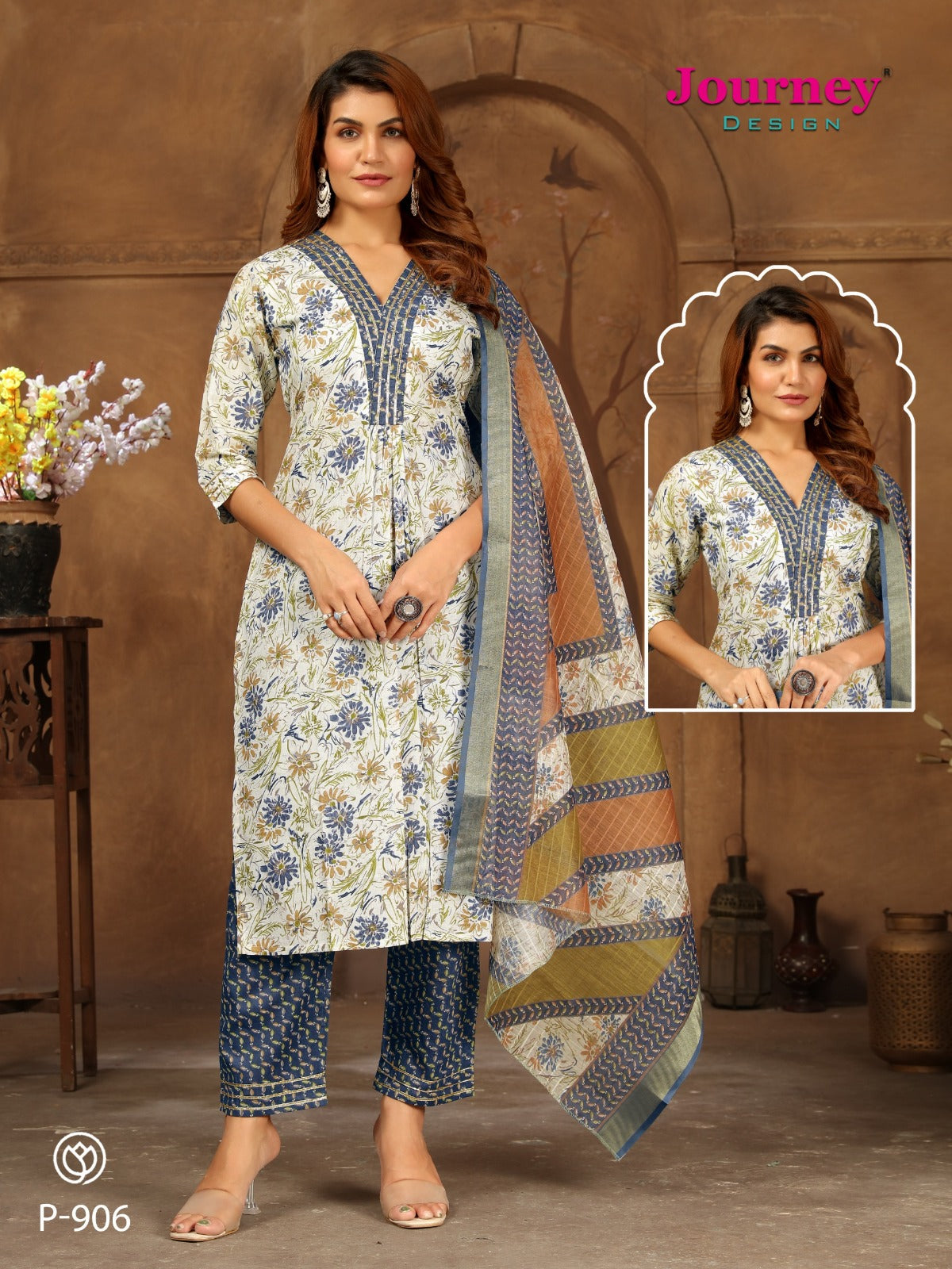 P 906-907 Journey Design Cambric Readymade Pant Style Suits Supplier