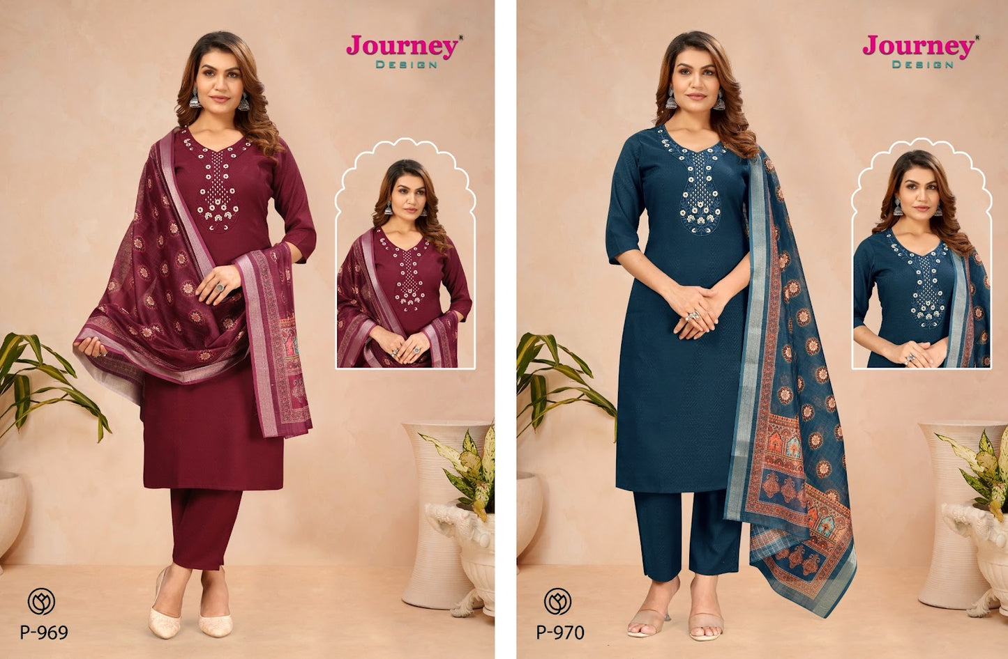 P 969-970 Journey Design Dobby Readymade Pant Style Suits Wholesaler Ahmedabad