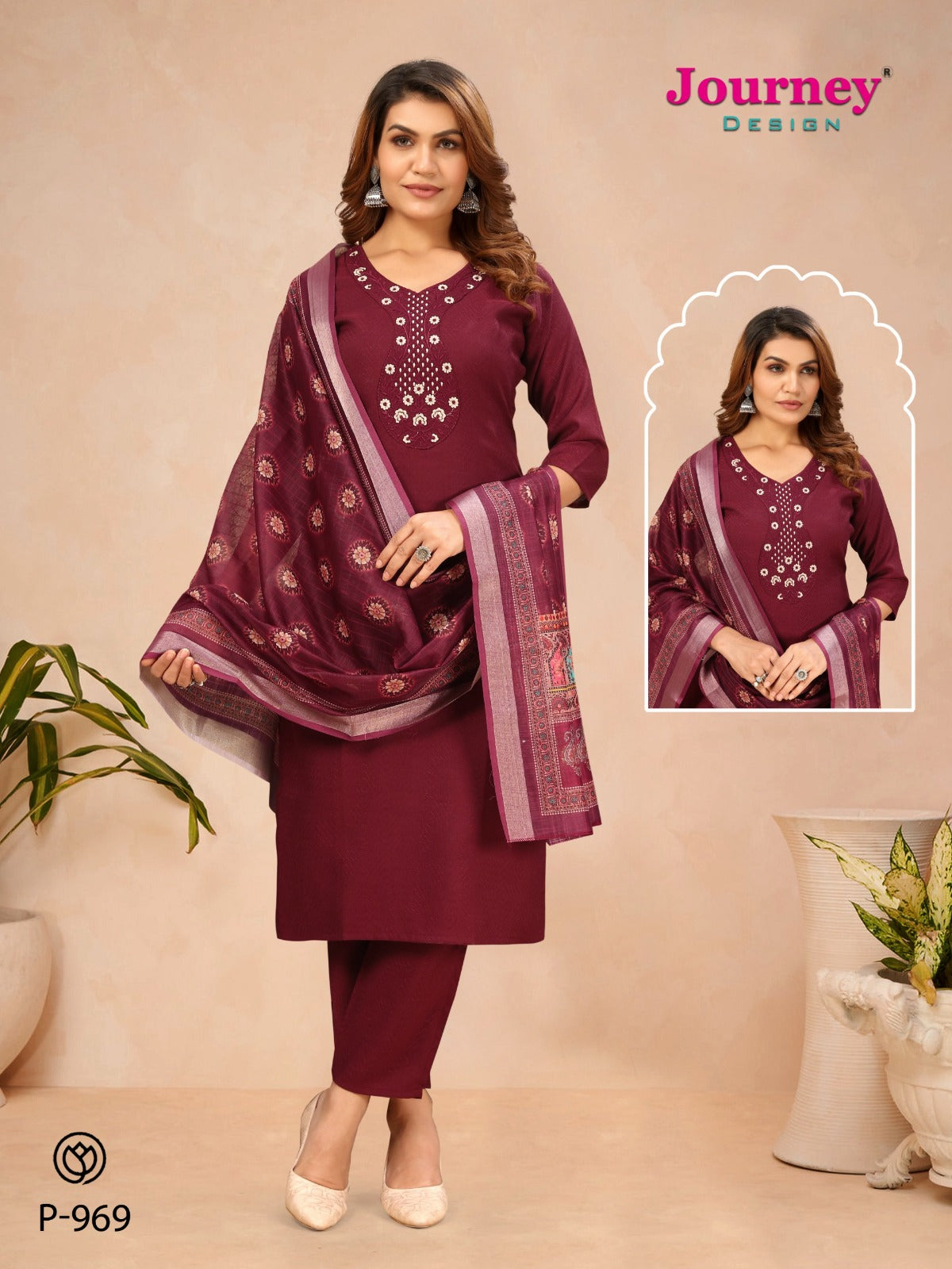 P 969-970 Journey Design Dobby Readymade Pant Style Suits Wholesaler Ahmedabad
