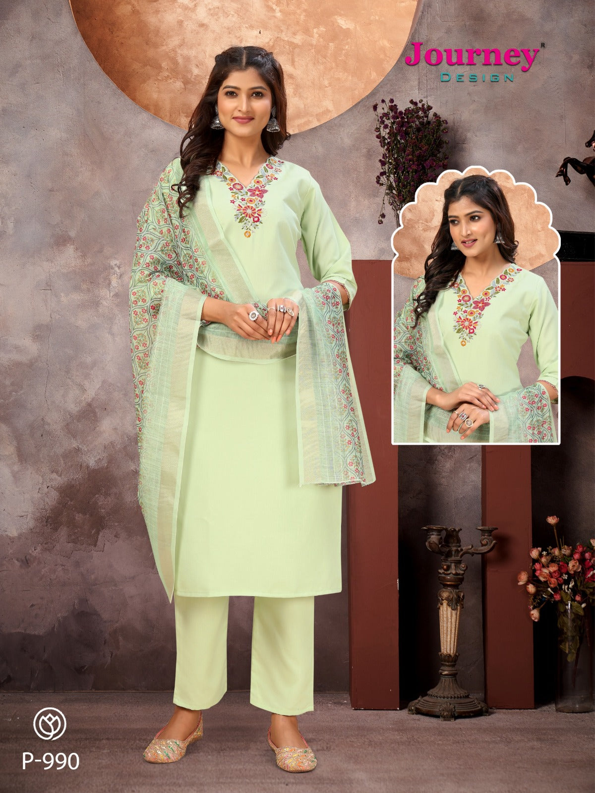 P 989-990 Journey Design Cotton Slub Readymade Pant Style Suits Wholesale Price