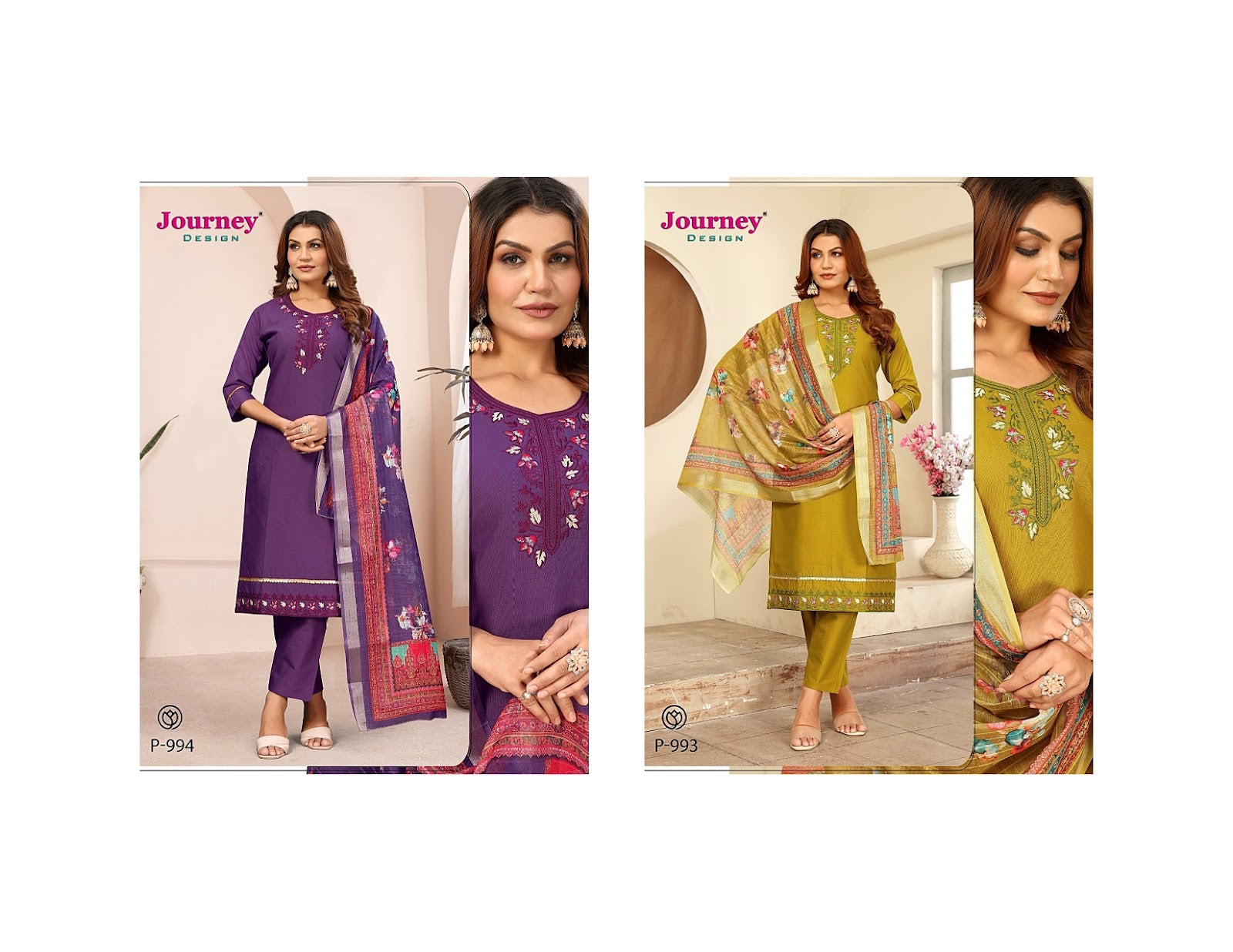 P 993-994 Journey Design Cotton Readymade Pant Style Suits Wholesale Rate